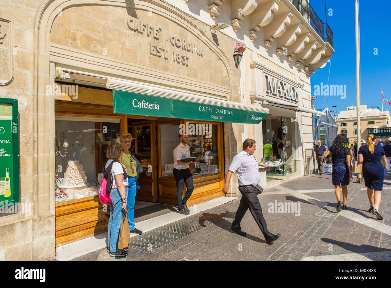 Malta,Valletta,city listed as World Heritage by UNESCO,the Cordina Cafe established in 1837 Stock Photo