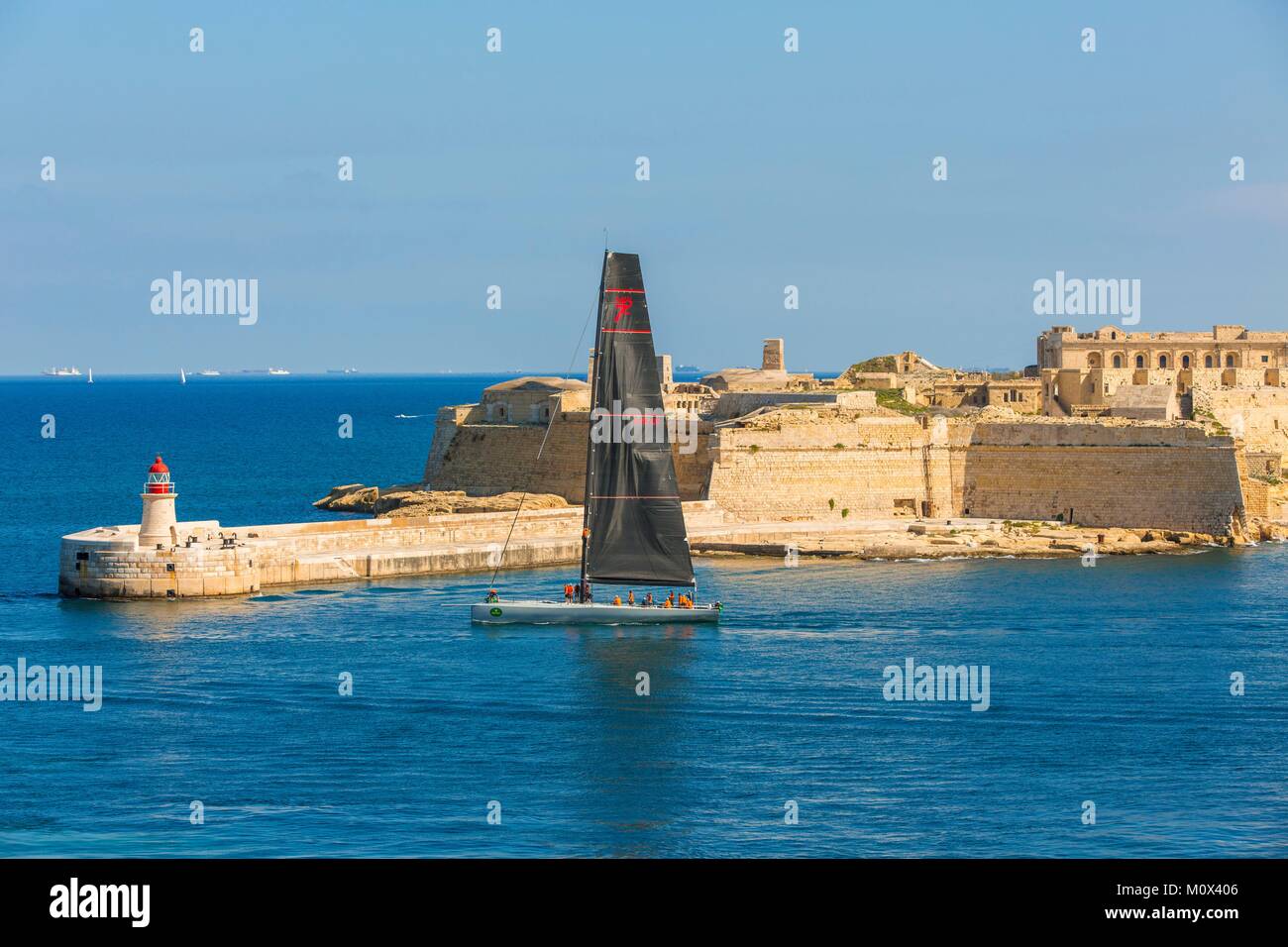 Malta,Valletta,listed as World Heritage by UNESCO,the entrance to Grand Harbour and fort Ricasoli Stock Photo