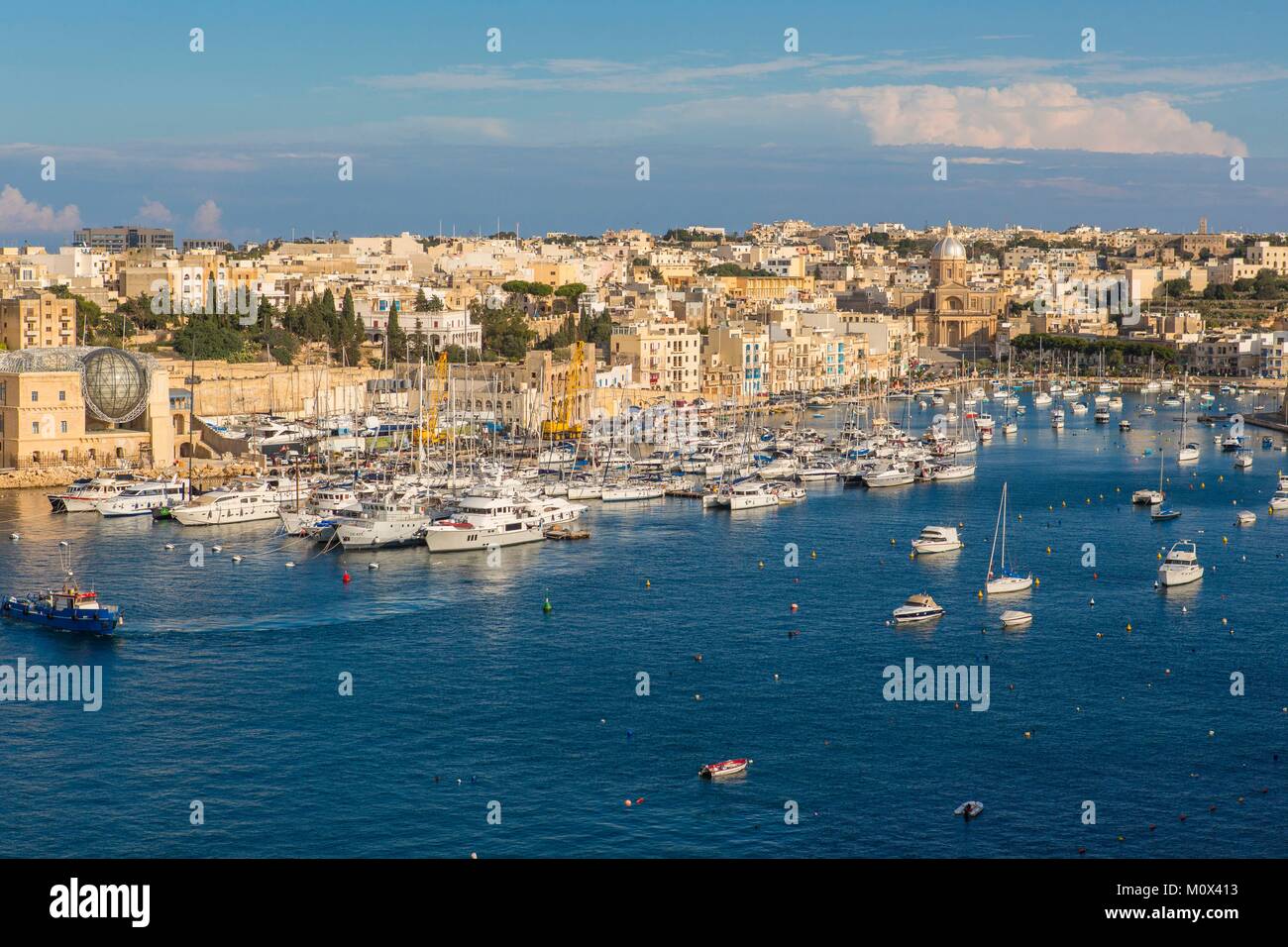 Malta,Valletta,listed as World Heritage by UNESCO,the Three Cities,Bormla and the marina Stock Photo