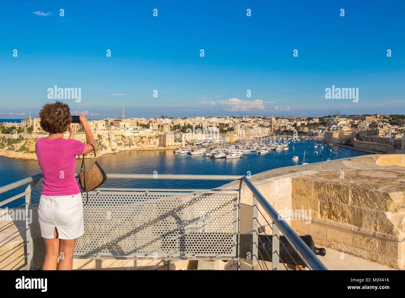 Malta,Valletta,listed as World Heritage by UNESCO,the Three Cities,Birgu or Vittoriosa,from fort Sant Angelo with a view of fort Ricasoli Stock Photo