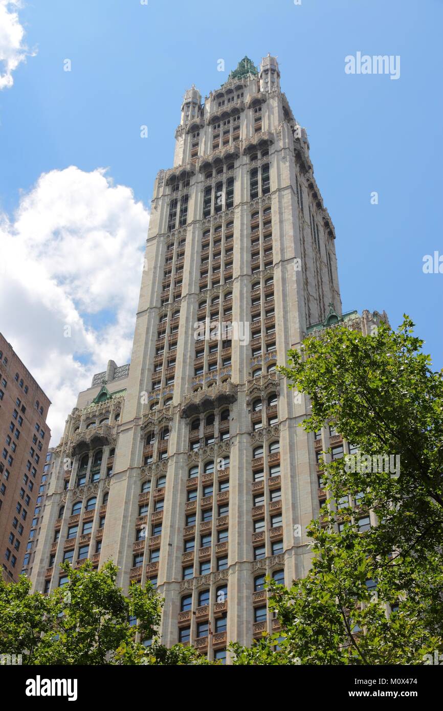 New York City, United States - famous art deco skyscraper. Woolworth Building was the tallest in the world from 1913 to 1930. Stock Photo