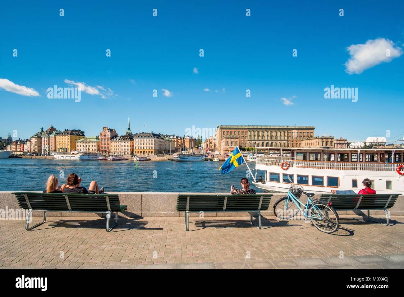 Sweden,Stockholm,Ostermalm district,Quai Sodra Blasieholmskajen,view of the old town Gamla stan Stock Photo
