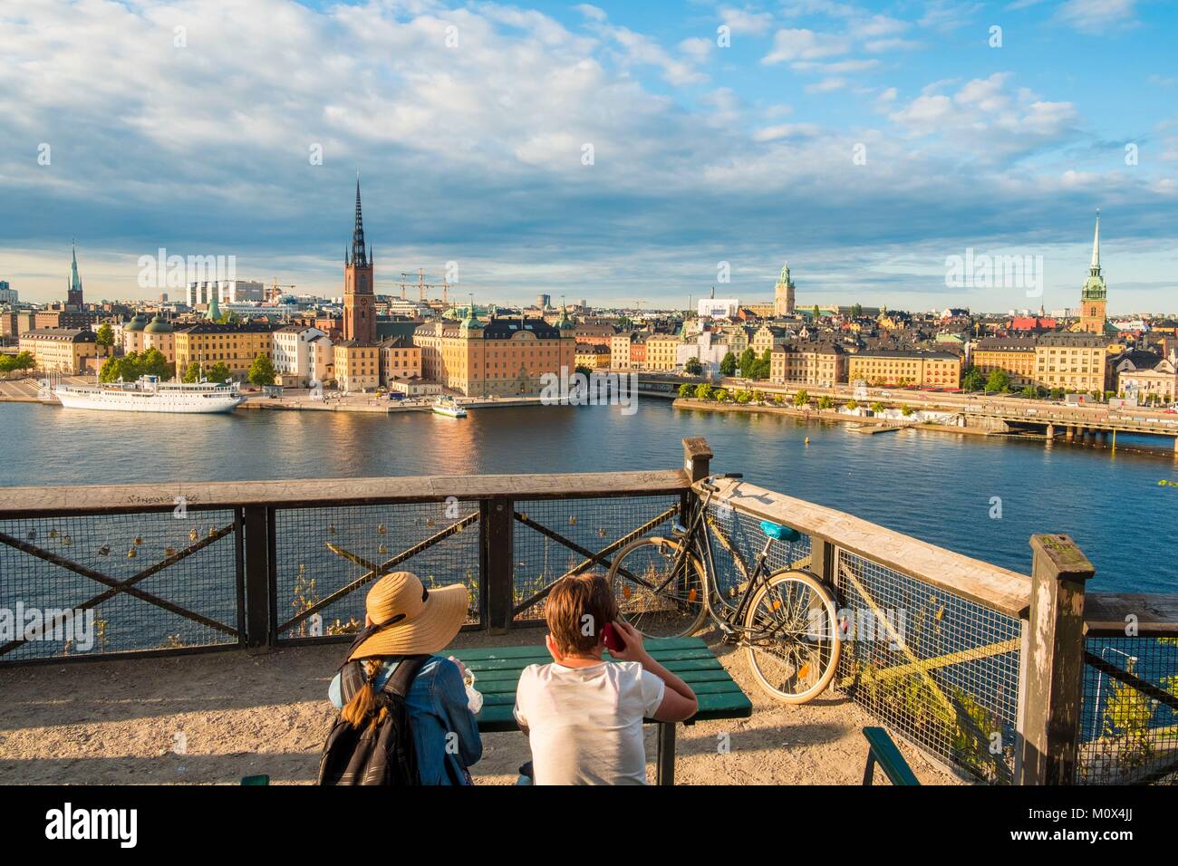 Sweden,Stockholm,Sodermalm district,lookout with view of Gamla Stan (old town) Stock Photo