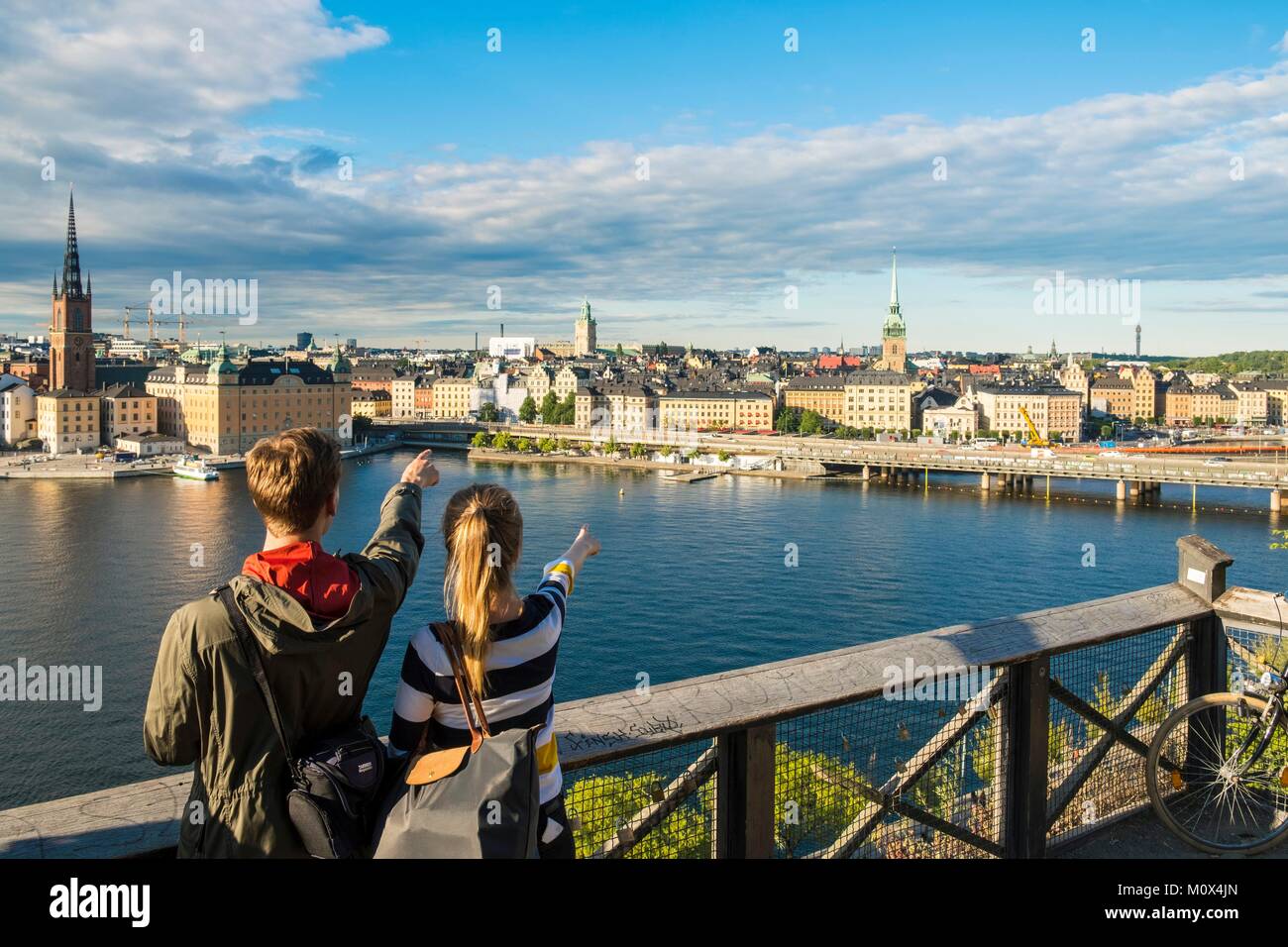 Sweden,Stockholm,Sodermalm Island,lookout with view of Gamla Stan (old town) Stock Photo