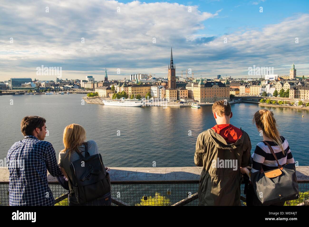 Sweden,Stockholm,Sodermalm district,lookout with view of Gamla Stan Island (old city) Stock Photo