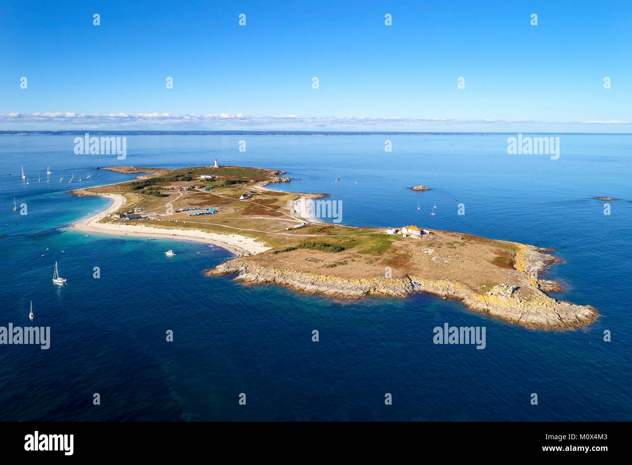 France,Finistere,Fouesnant,Archipelago Glenan (Glenan islands),Penfret island (aerial view) Stock Photo