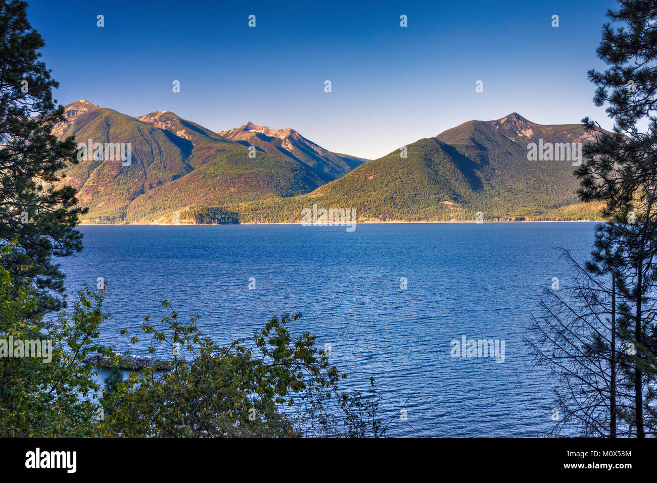 Kootenay Lake, a natural lake on Kootenay River, Selkirk Mountains in