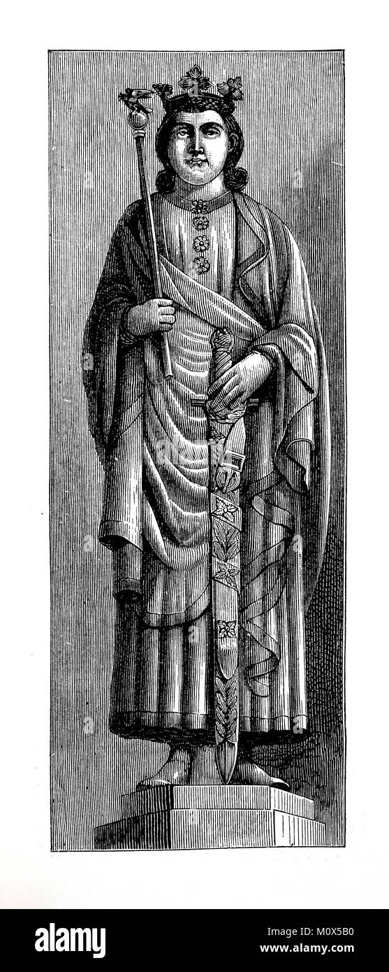 Statue of King Alfonso X of Castile, November 23, 1221 in Toledo - April 4, 1284 in Seville, was from 1252 until his death King of Castile and Leon, Votive statue in the Cathedral of Toledo, Spain, digital improved file of a original print of the 19. century Stock Photo