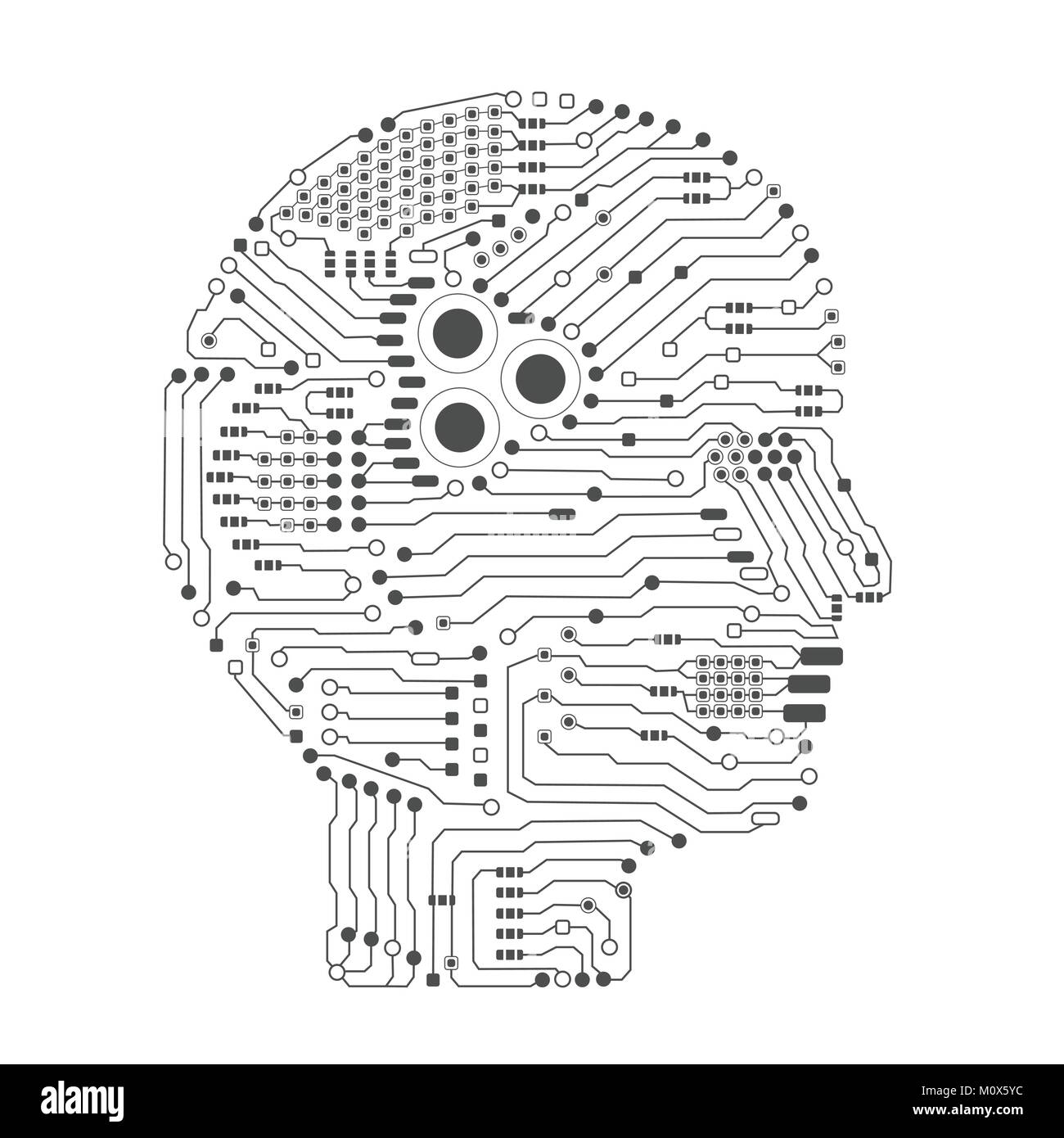 artificial intelligence brain or circuit board in head shape side view vector illustration Stock Vector