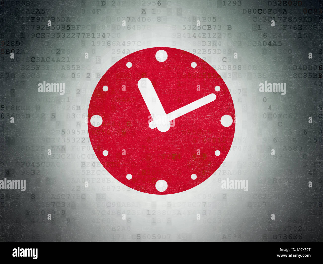 Time concept: Painted red Clock icon on Digital Data Paper background Stock Photo