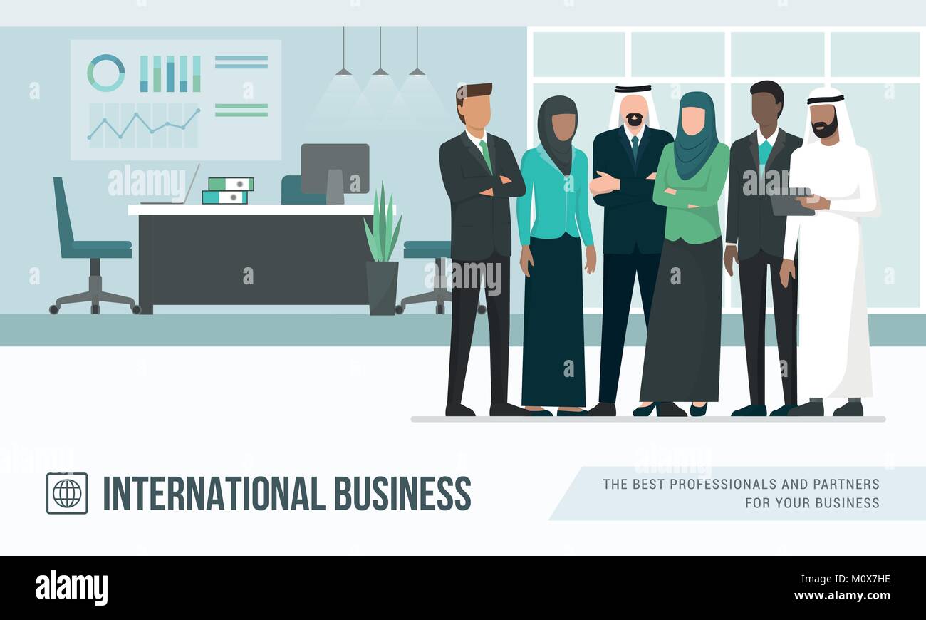 Muslim arab business people in the office, international business concept Stock Vector
