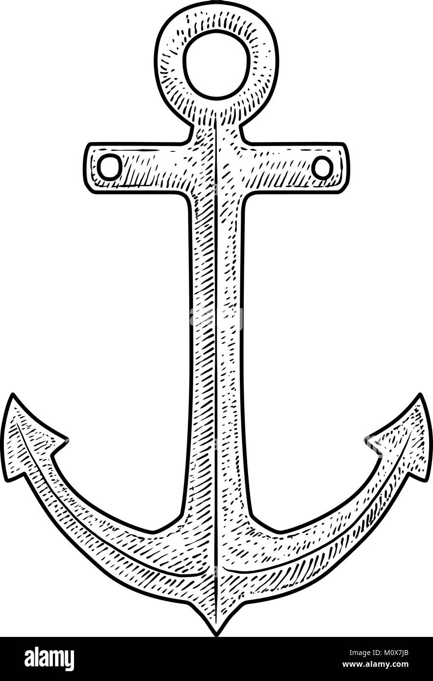 Anchor illustration, drawing, engraving, ink, line art, vector