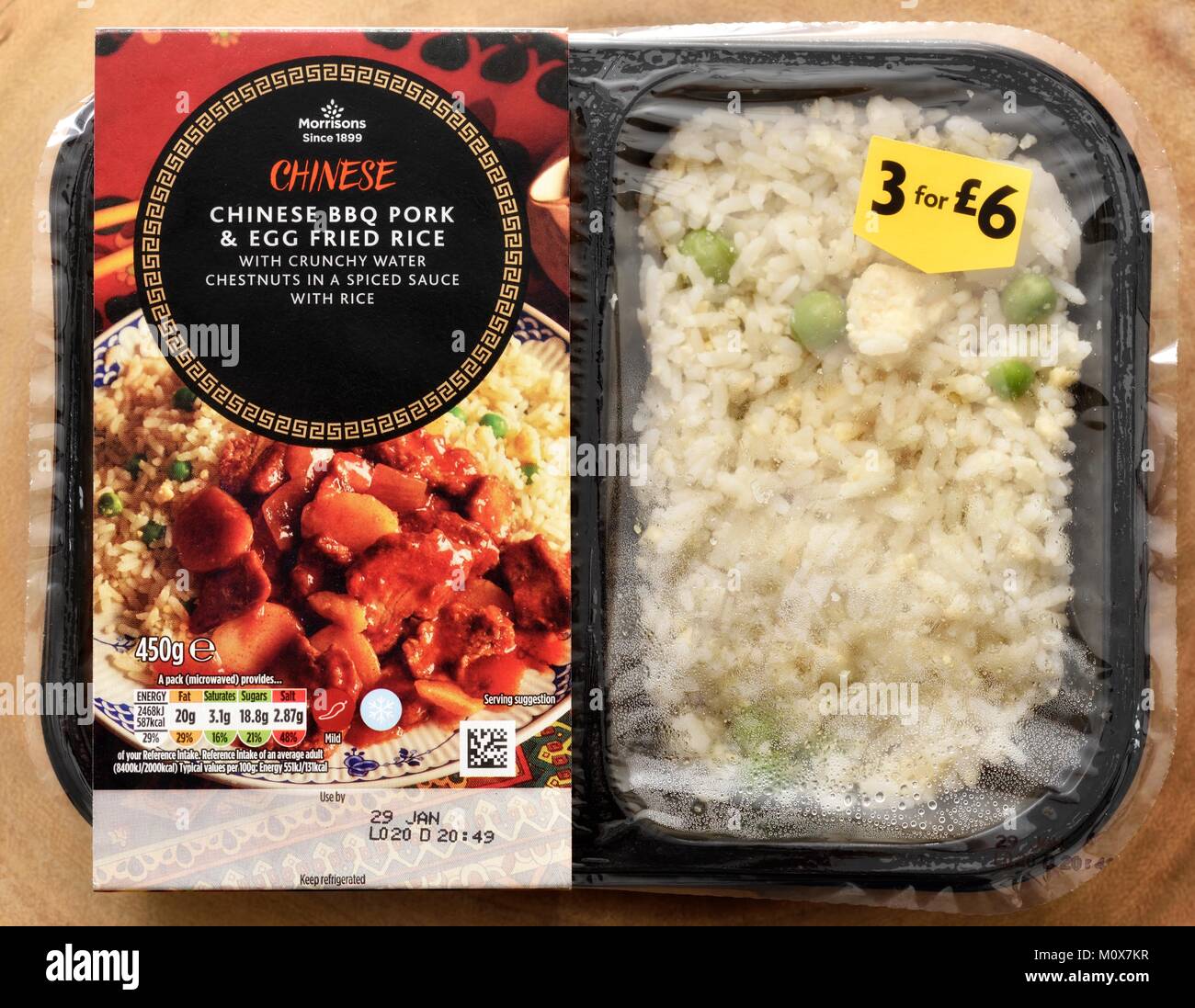 Chinese BBQ pork & Egg fried rice ready meal Stock Photo