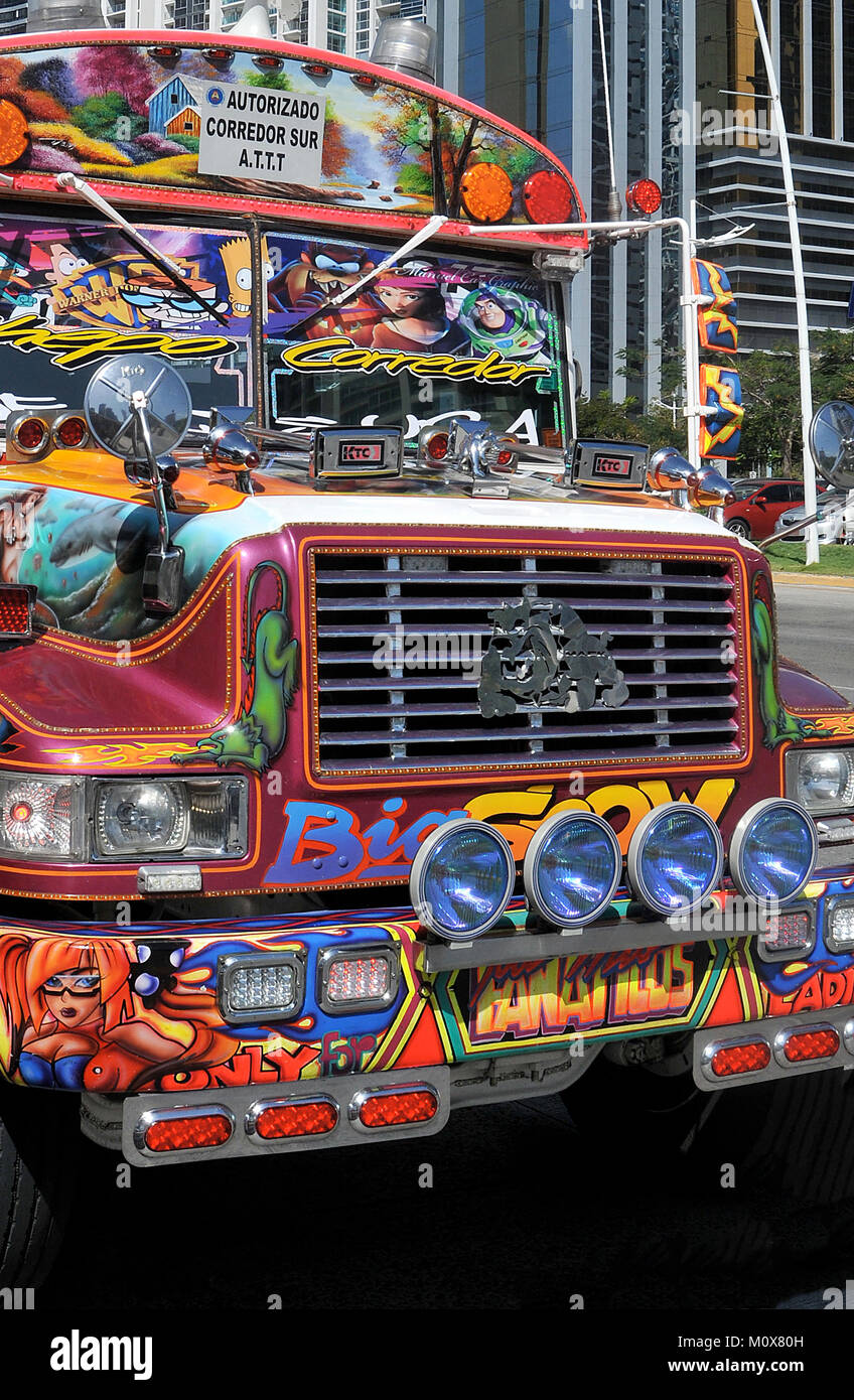 painted bus public transport Panama city Panama Stock Photo