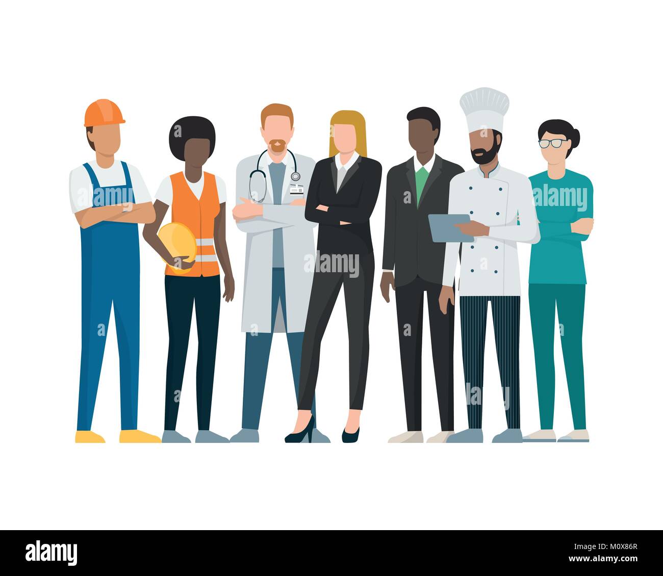 Different professional workers standing together during labor day Stock Vector
