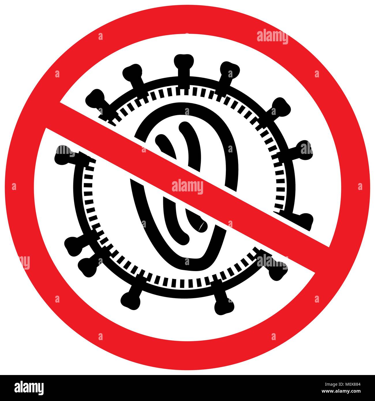 AIDS HIV virus Behind Red Prohibited Sign. Linear vector illustration ...