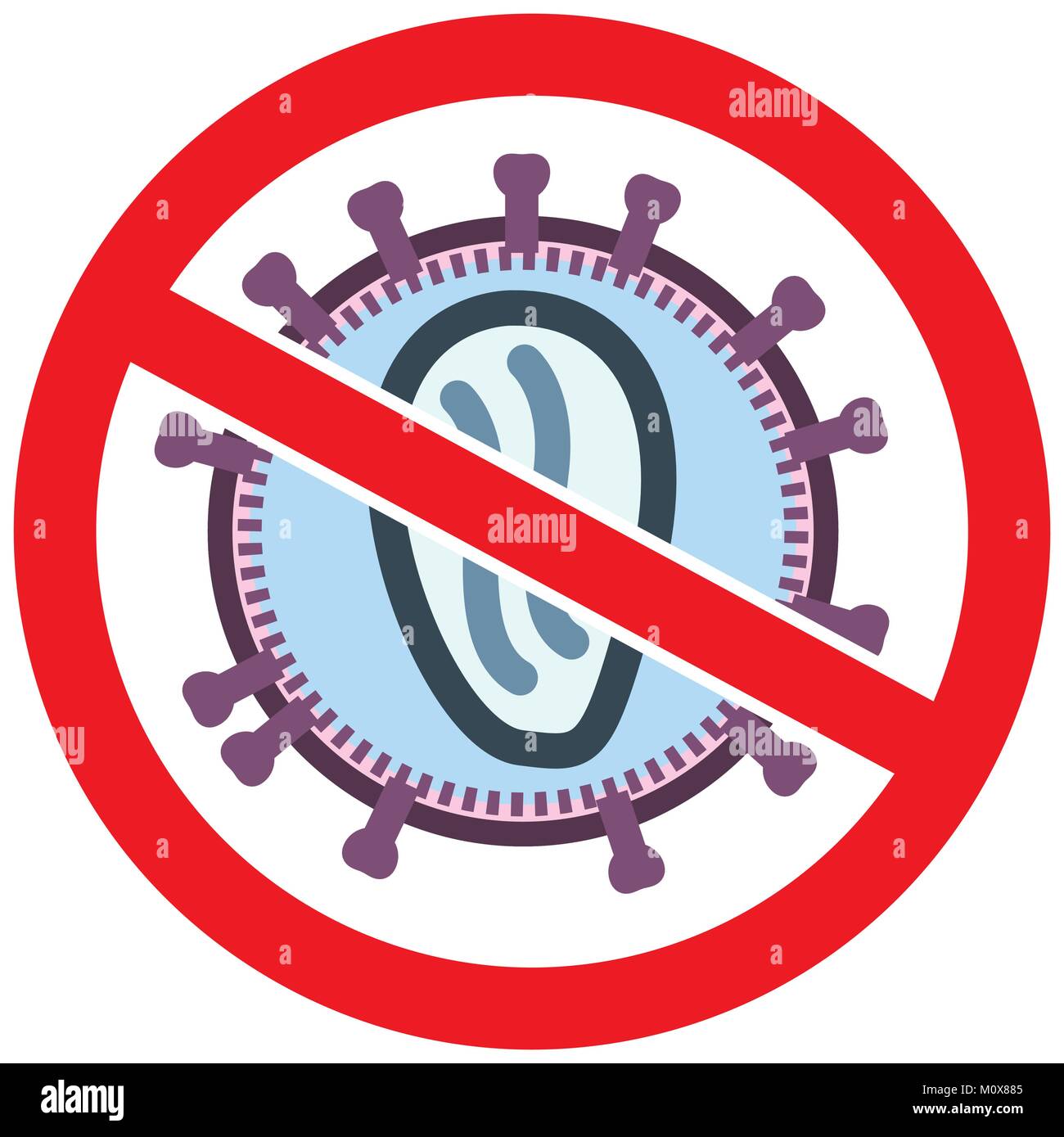 AIDS HIV virus Behind Red Prohibited Sign. Linear vector illustration ...