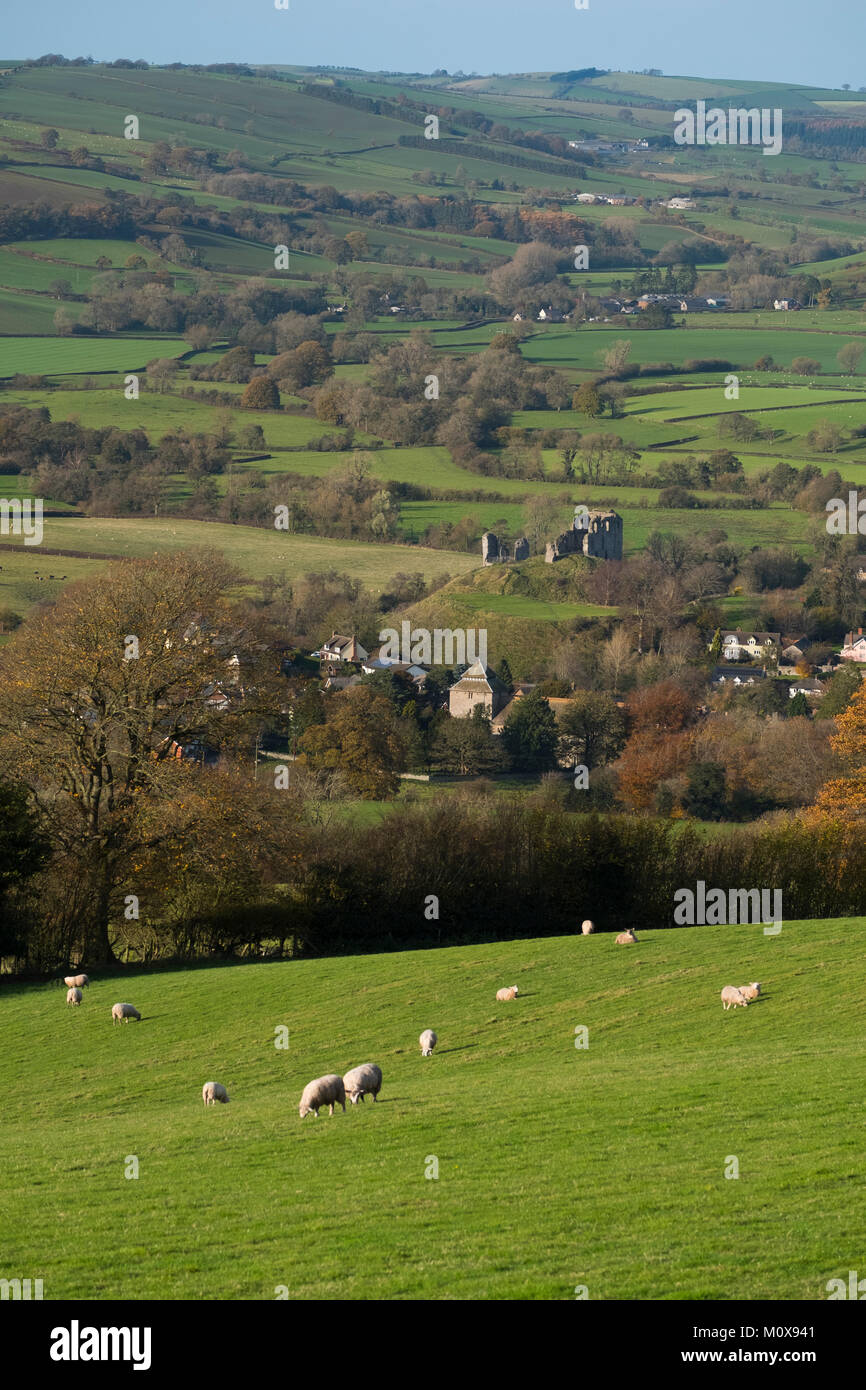 Clun, nestling in South Shropshire countryside in autumn, Shropshire, England, UK Stock Photo