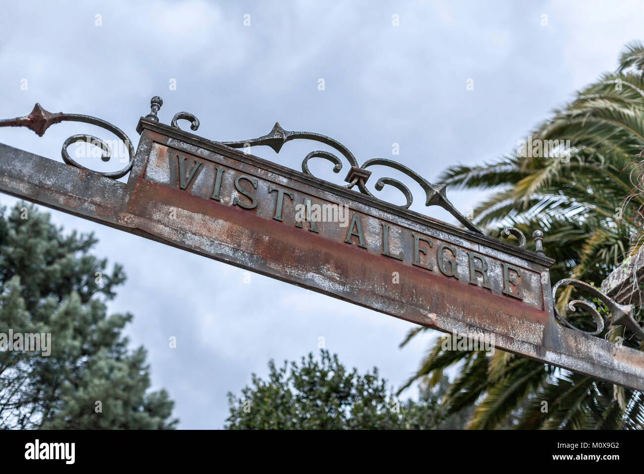 Old iron sign entrance to park ,parque vista alegre.Santiago de Compostela,Spain. Stock Photo