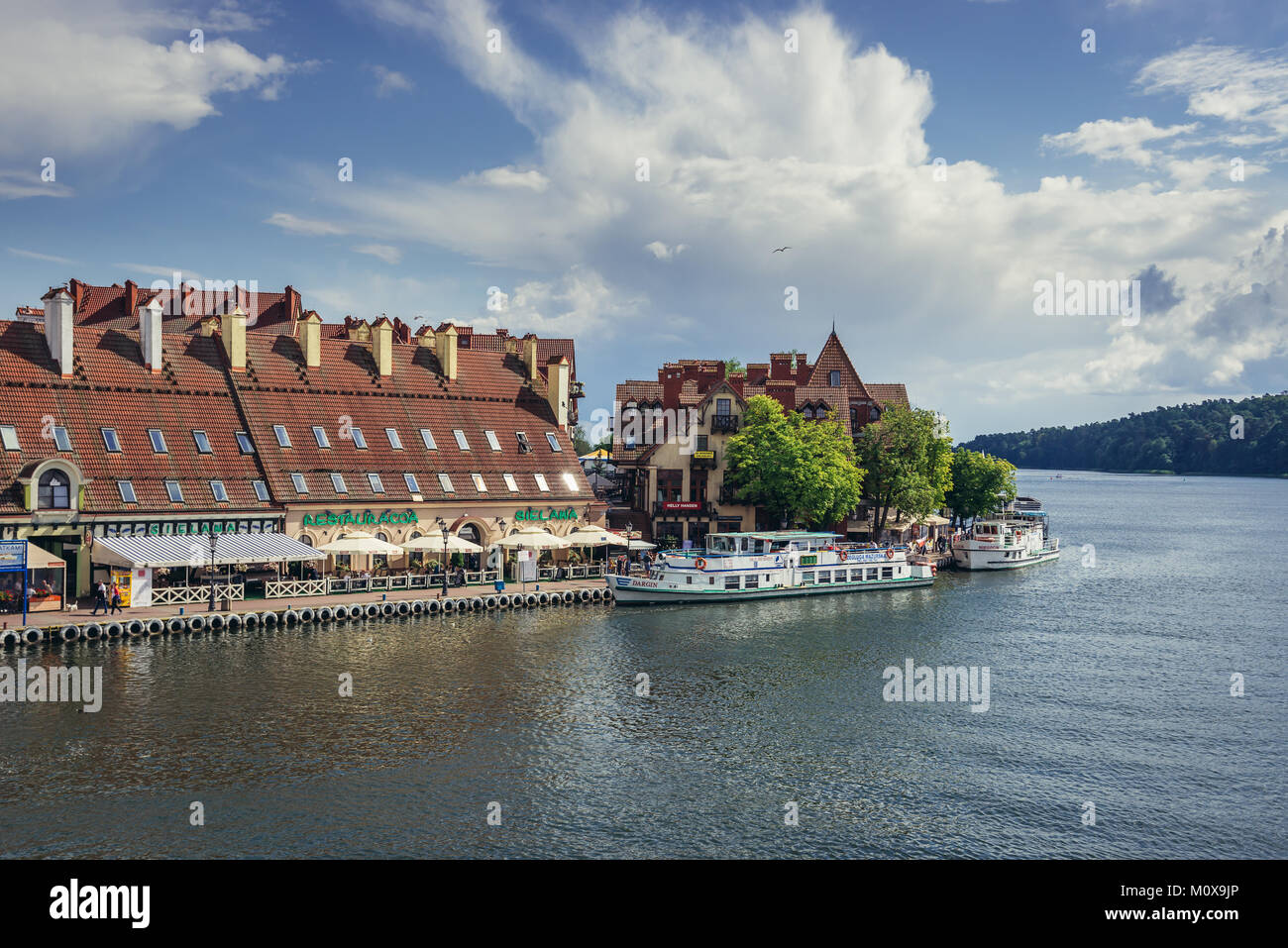 View from pedestrian bridge in Mikolajki, Mragowo County in Warmian-Masurian Voivodeship of Poland Stock Photo