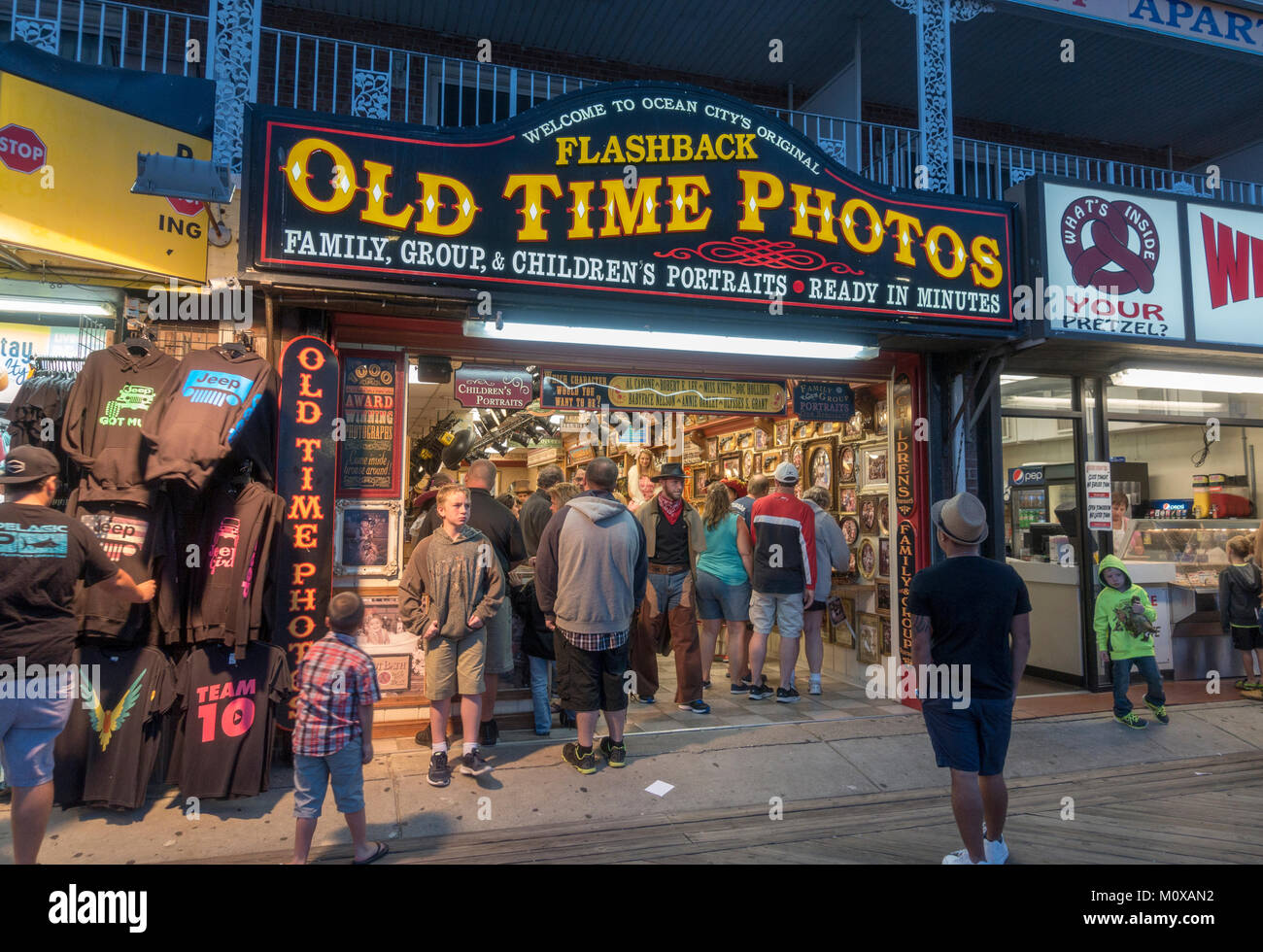 An outlet of Flashback Old Time Photos shop on the Boardwalk in Ocean City, Maryland, United States. Stock Photo