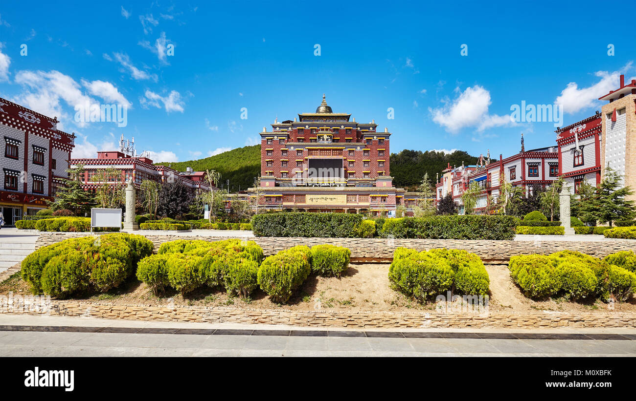 Shangri-La, China - September 24, 2017: City downtown, formerly called Zhongdian. Stock Photo