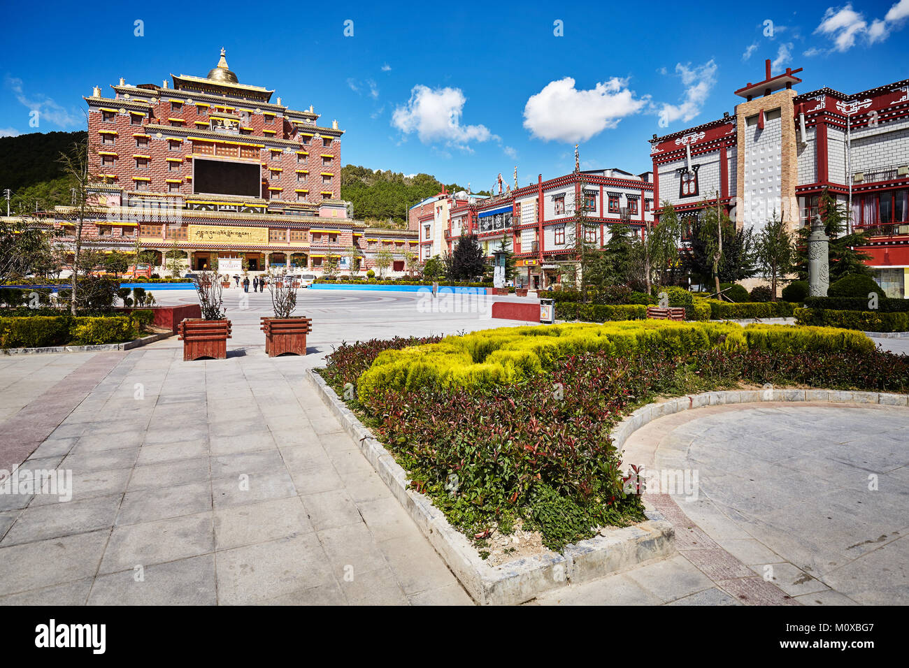 Shangri-La, China - September 24, 2017: City downtown, formerly called Zhongdian. Stock Photo