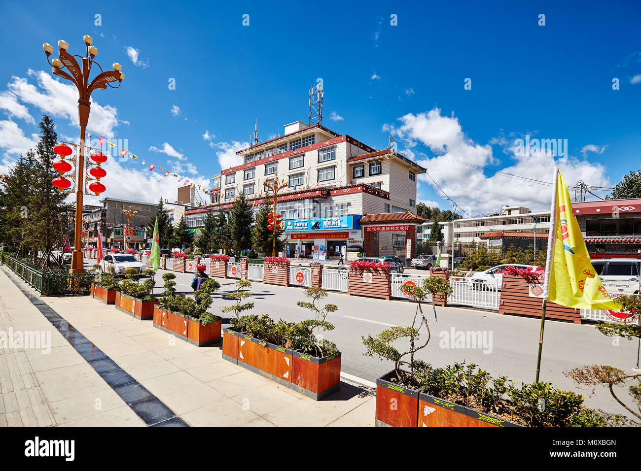 Shangri-La, China - September 24, 2017: City downtown, formerly called Zhongdian. Stock Photo