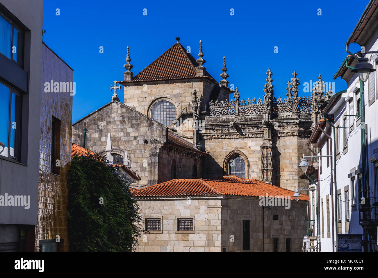 Side view of Cathedral in Braga, one of the oldest cities in Portugal, located in historical Minho Province, Portugal Stock Photo