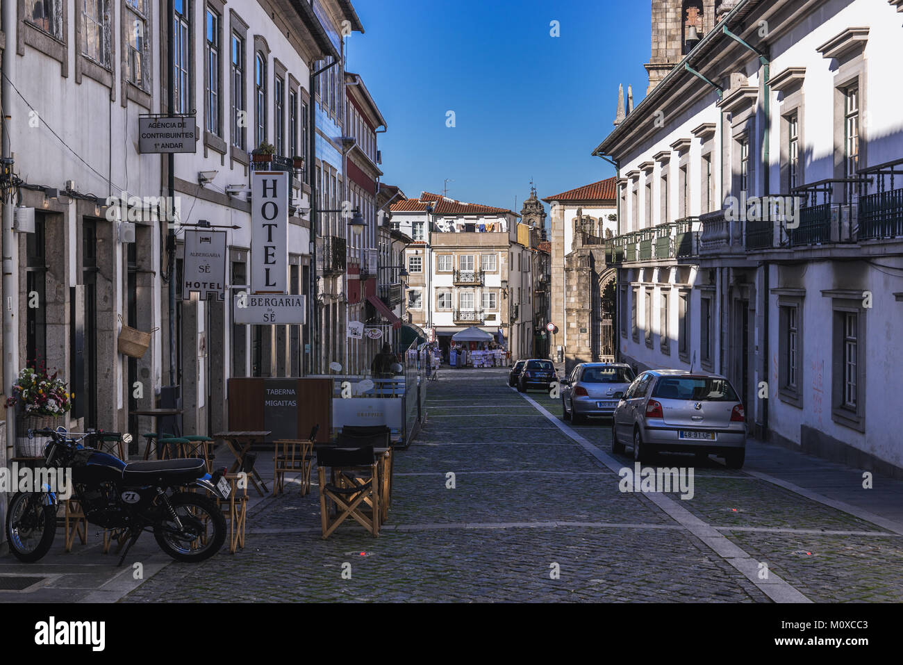 Rua Dom Goncalo Pereira near Cathedral in Braga, one of the oldest cities in Portugal, located in historical Minho Province Stock Photo