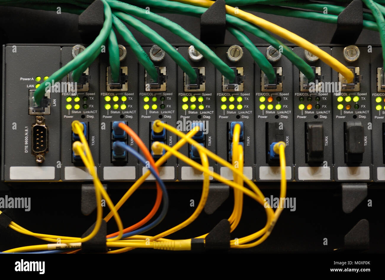 A rack of network gear Stock Photo
