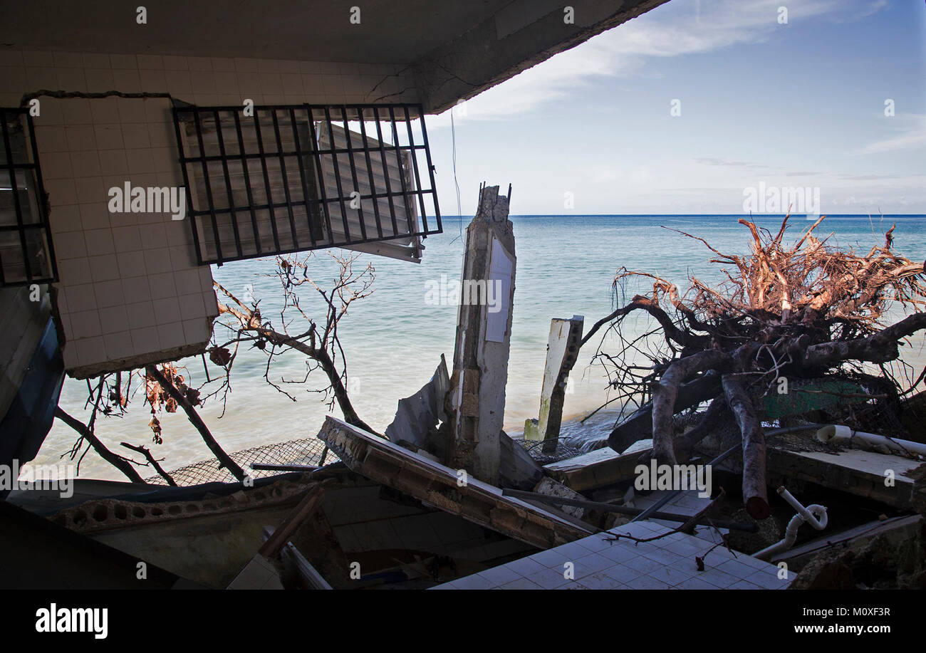 Aguadilla, Puerto Rico, November 27, 2017 - Inside view of the destruction that suffered the fish market building in Crash Boat beach.  The building that housed Villa del Ojo Fishermen's Association fish market, was destroyed by the storm surge brought by Hurricane María in Aguadilla.  Yuisa Rios/FEMA Stock Photo