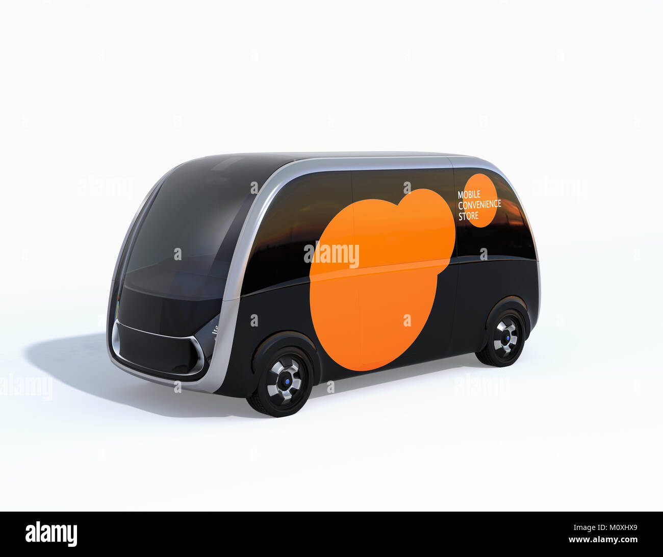 Rear view of  vending car. The car is equipped with shelf for selling foods, drinks and grocery. Mobile convenience store concept. Stock Photo
