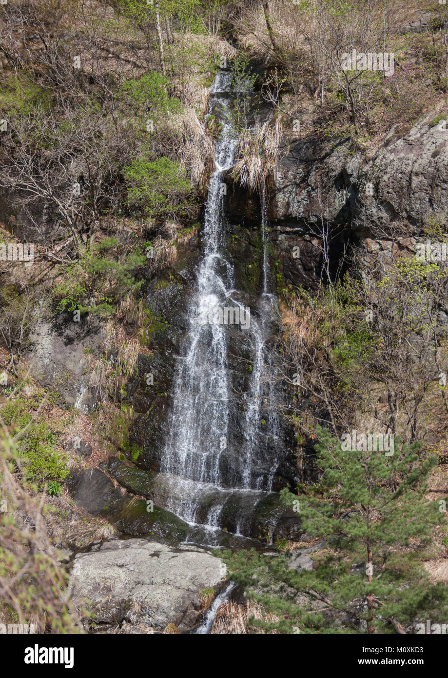Waterfall, North Hamgyong province, Chilbosan, North Korea Stock Photo
