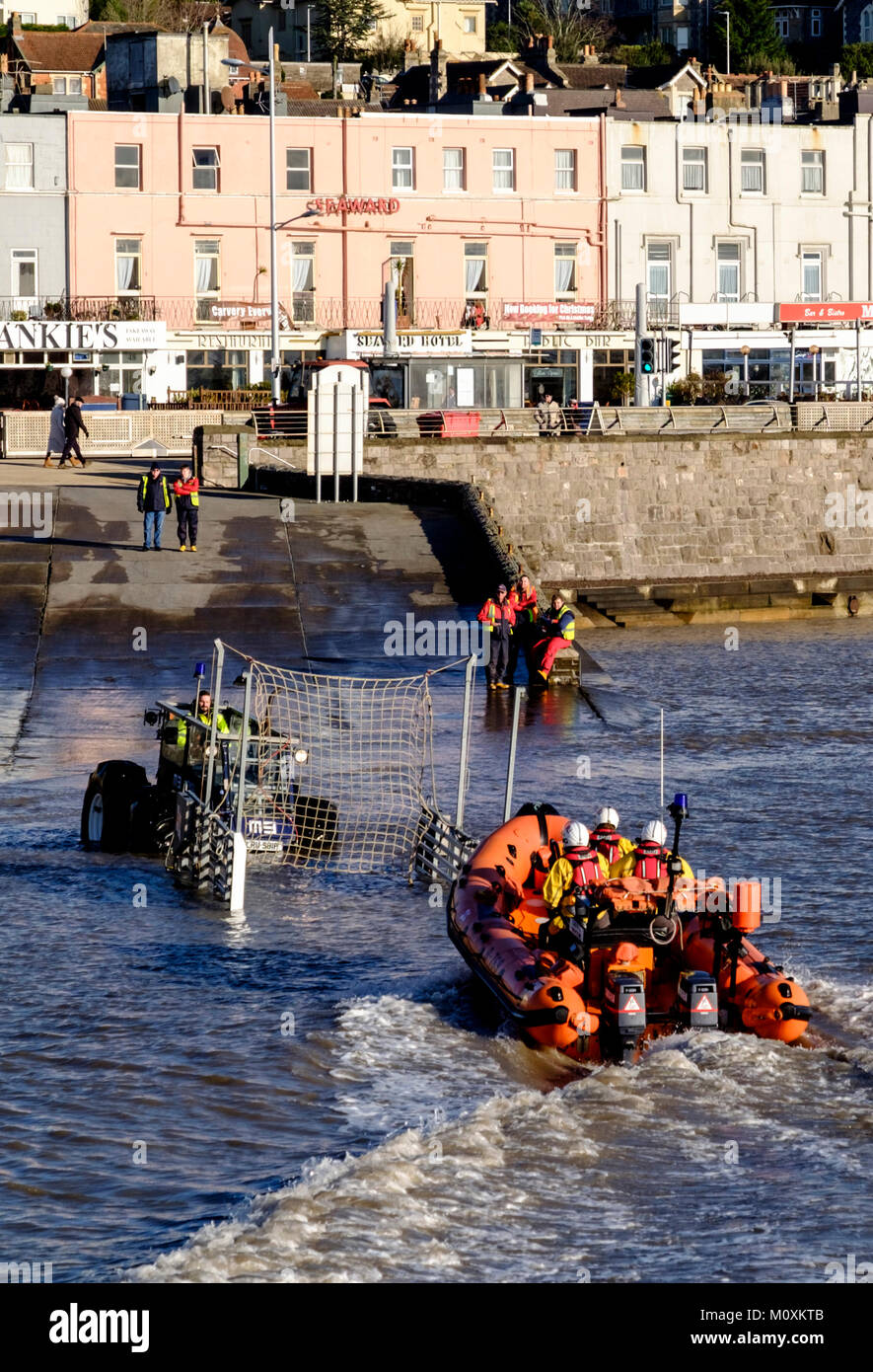 RNLI lifeboat traing at Weston-super-Mare Somerset england UK Stock Photo