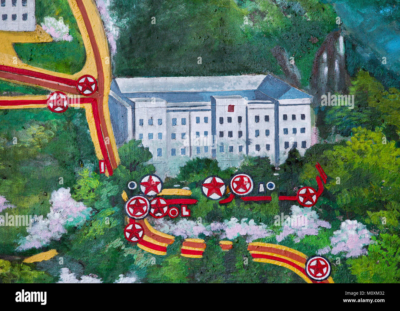 Map which shows where Kim Jong il made some stops during his visit in the agriculture university, South Hamgyong Province, Hamhung, North Korea Stock Photo