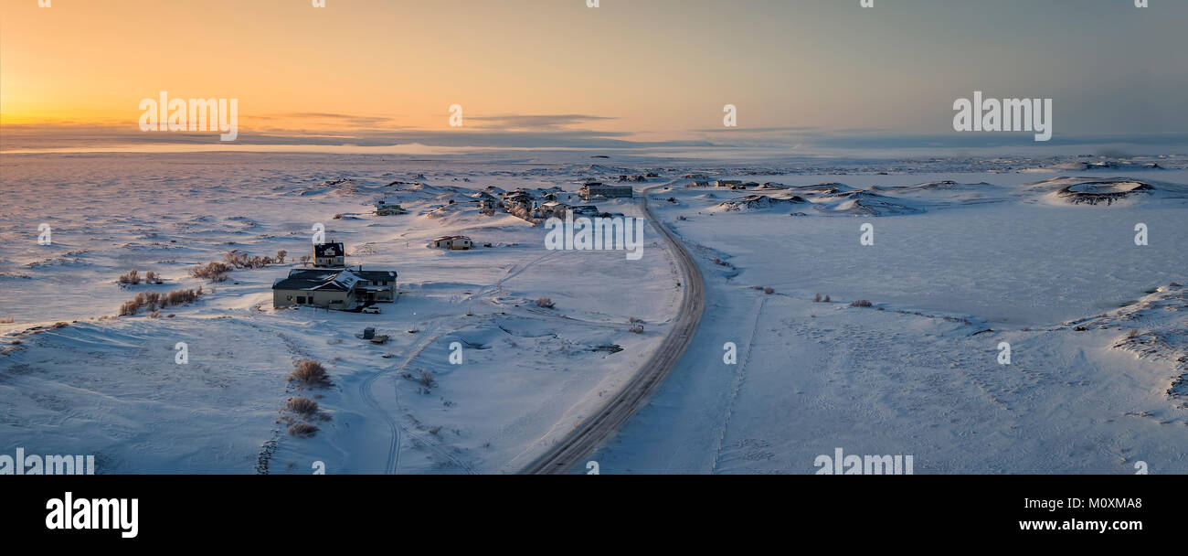 Winter landscape from above, Lake Myvatn area, Northern Iceland Stock Photo