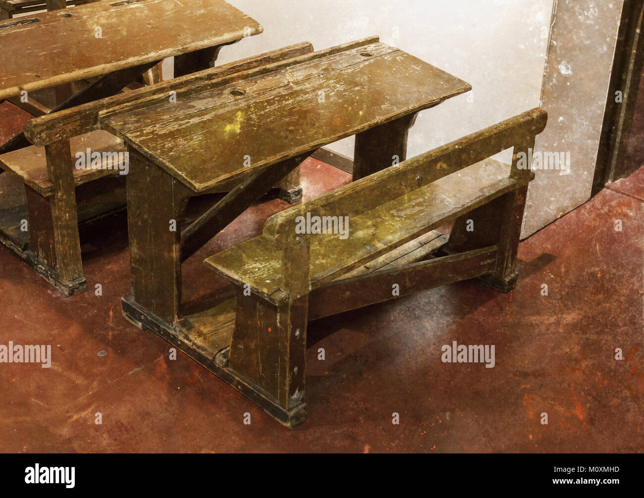 Old classroom interior, selective focus - Vintage setting Stock Photo ...