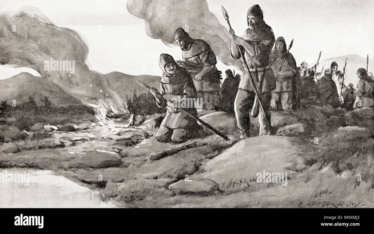 The Goths preparing the invasion into Thrace in 250 AD under their king Cniva, before The Battle of Abritus.  From Hutchinson's History of the Nations, published 1915. Stock Photo