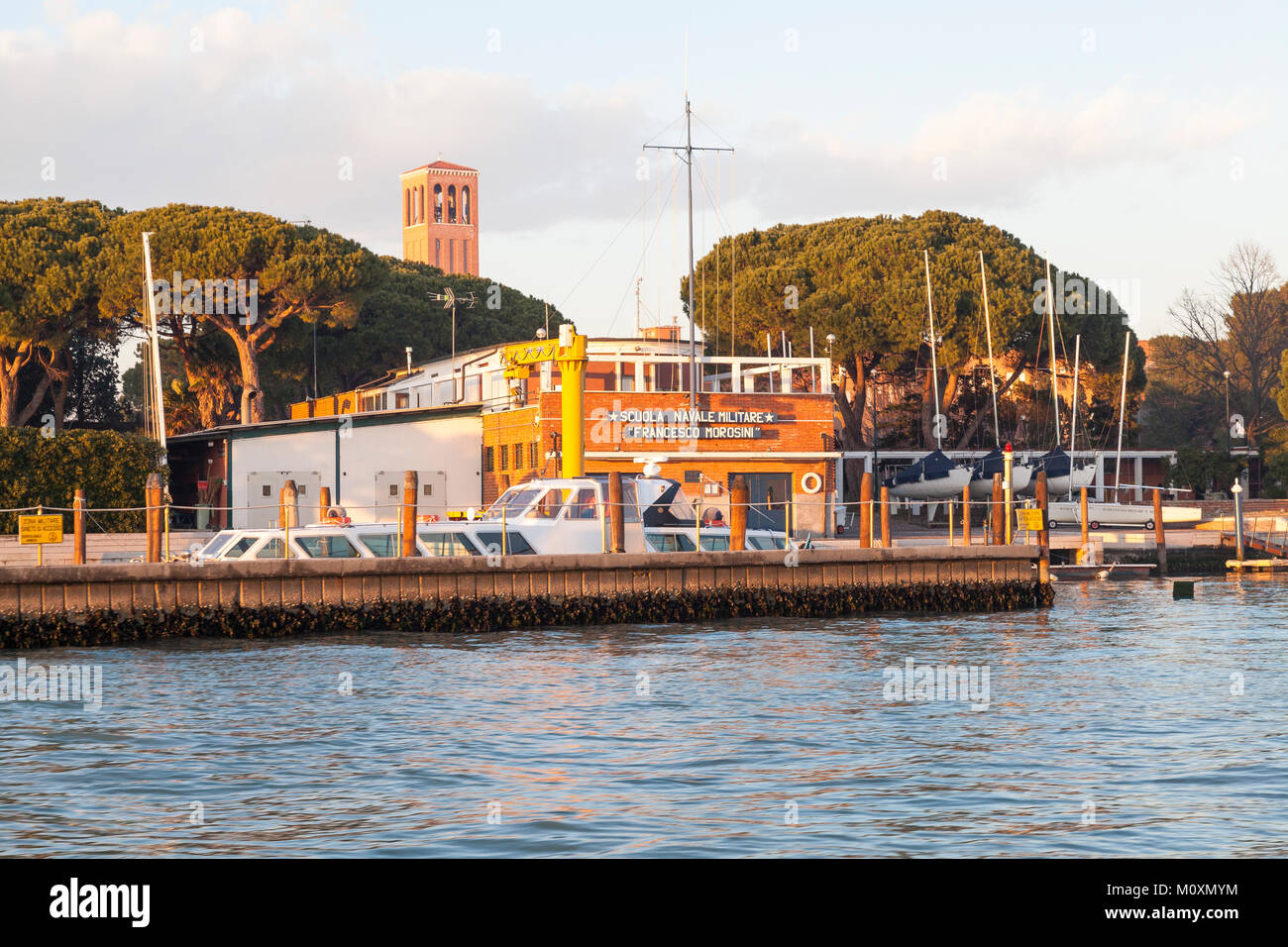 Exterior of the Scuola Navale Militare Francesco Morosini, or Francesco Morosini Naval Military School,  Venice, Veneto, Italy at sunset from the lago Stock Photo