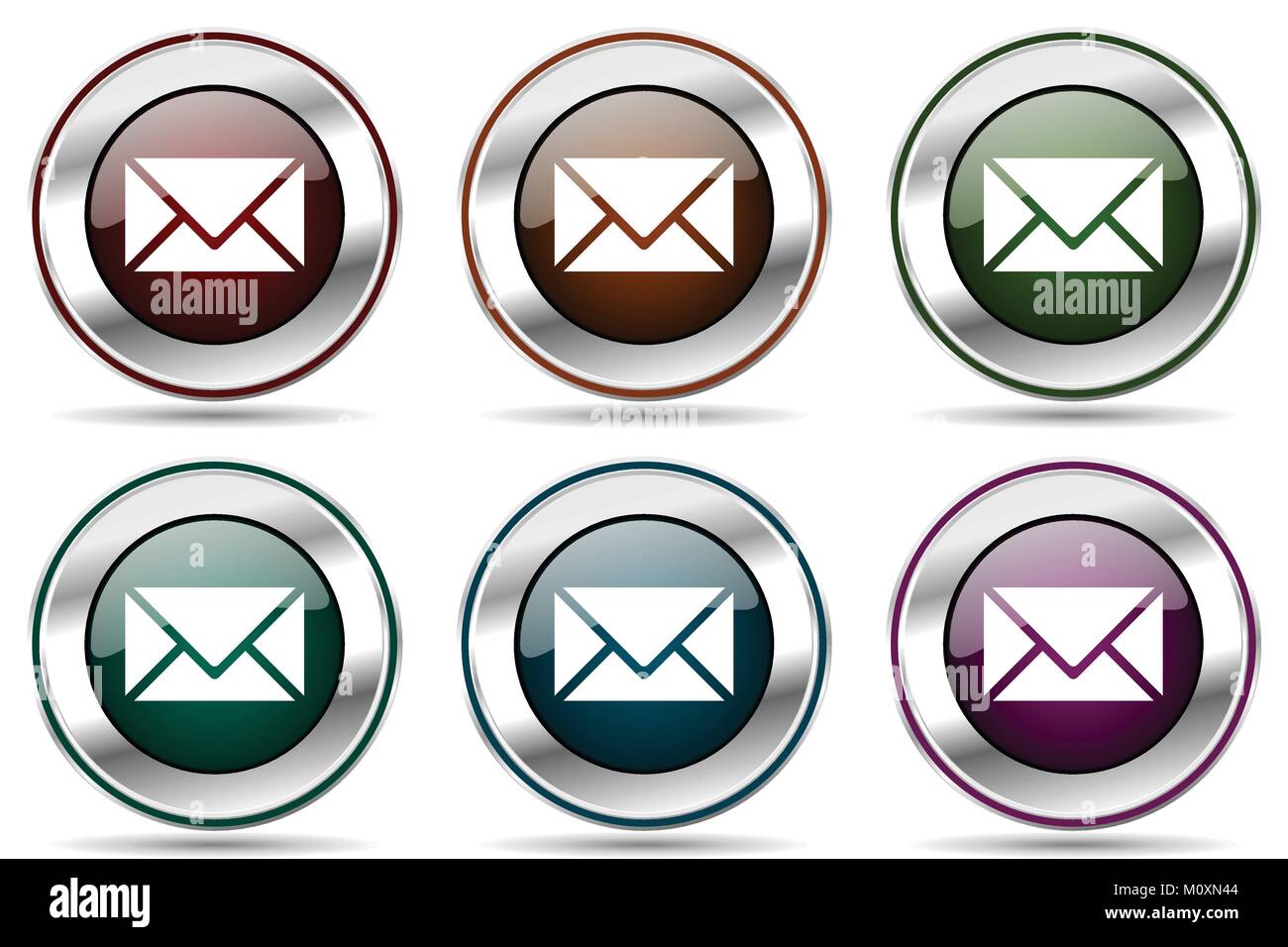 Email vector icon set. Silver metallic chrome border icons for web ...