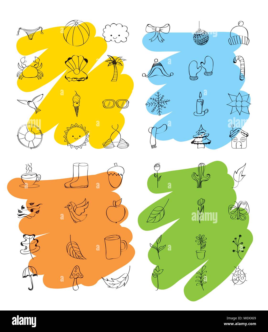 outlined icons decoration spring summer autumn winter weather season ...