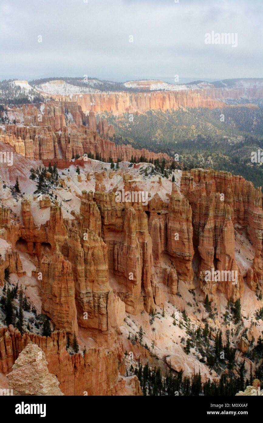 Bryce Canyon hoodoos covered with a  spring snow Stock Photo