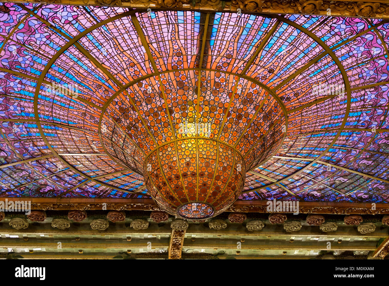 Ceiling of Palau de la Musica Catalana Stock Photo