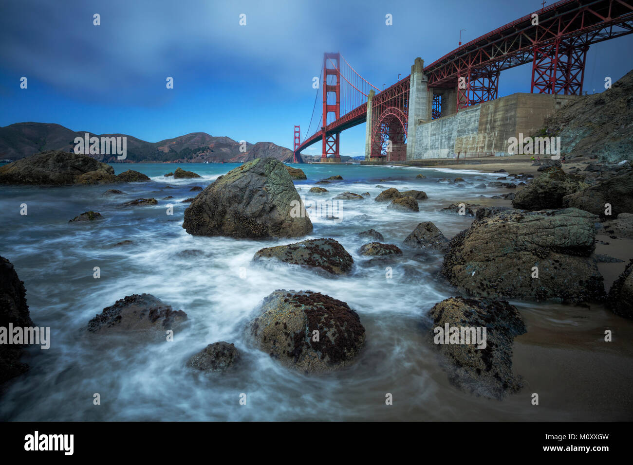 Golden Gate Bridge viewed from Baker Beach, San Francisco. Stock Photo