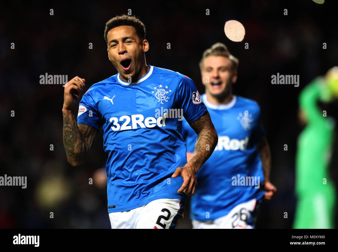 Rangers' James Tavernier celebrates scoring his side's second goal of ...