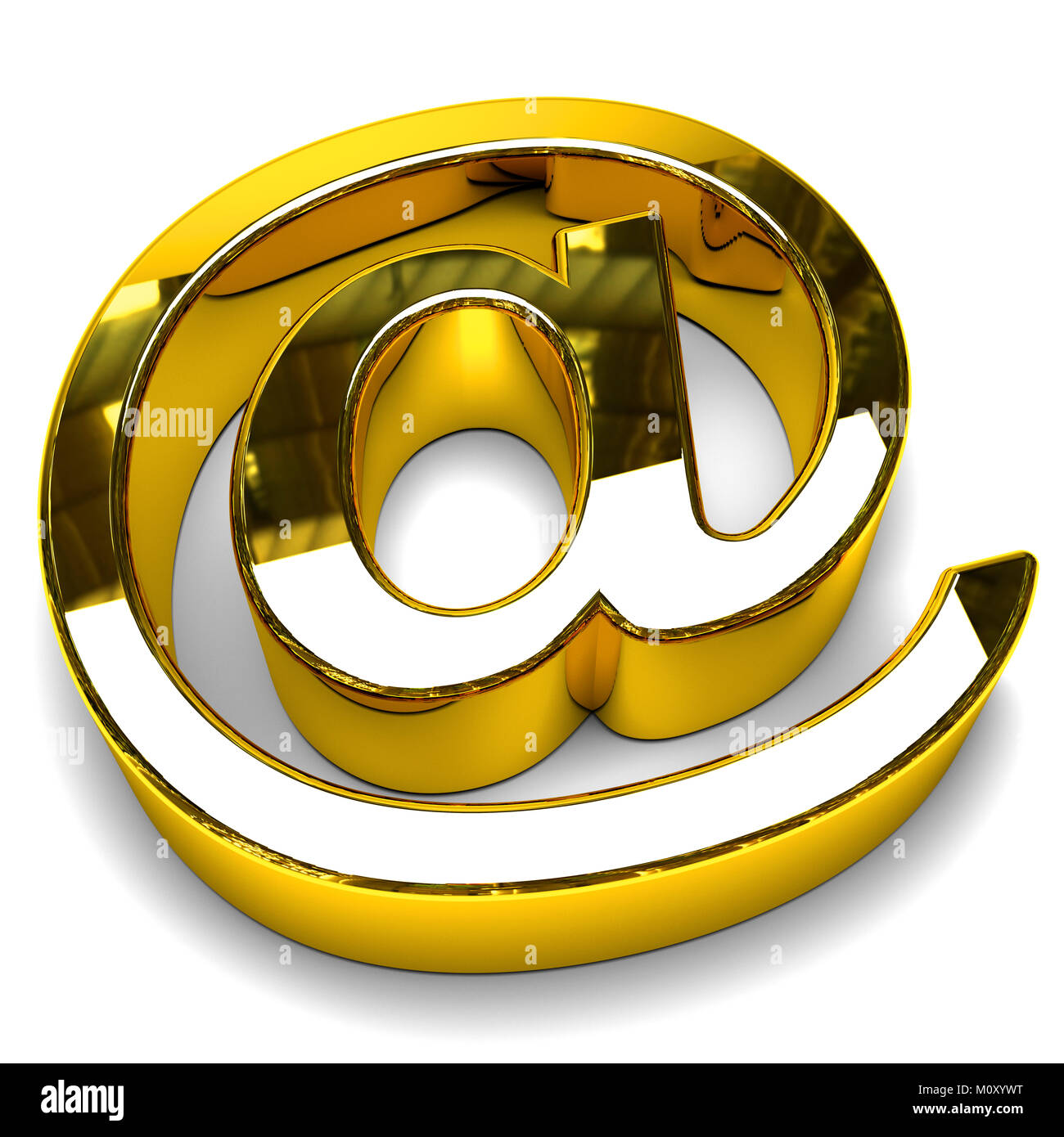 At or @ symbol of gold color, for use in e-mail. Isolated white background Stock Photo