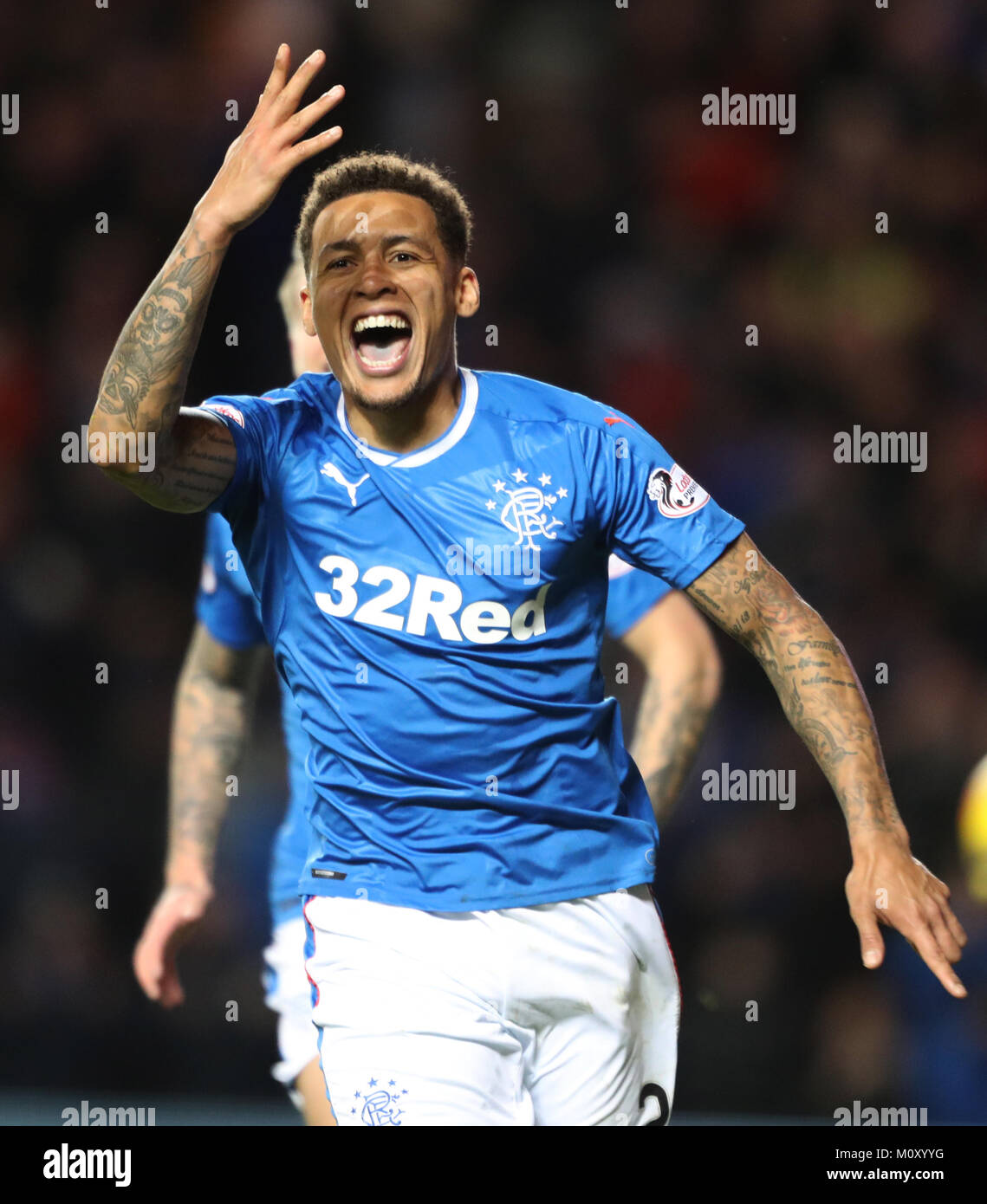 Rangers' James Tavernier celebrates scoring his side's second goal of ...