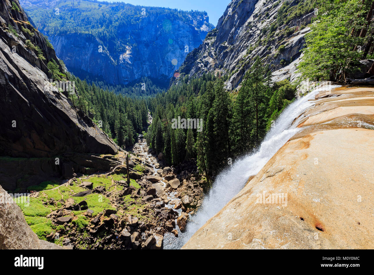 Aerial view from the top of the Upper Yosemite Fall in Yosemite National Park, California Stock Photo