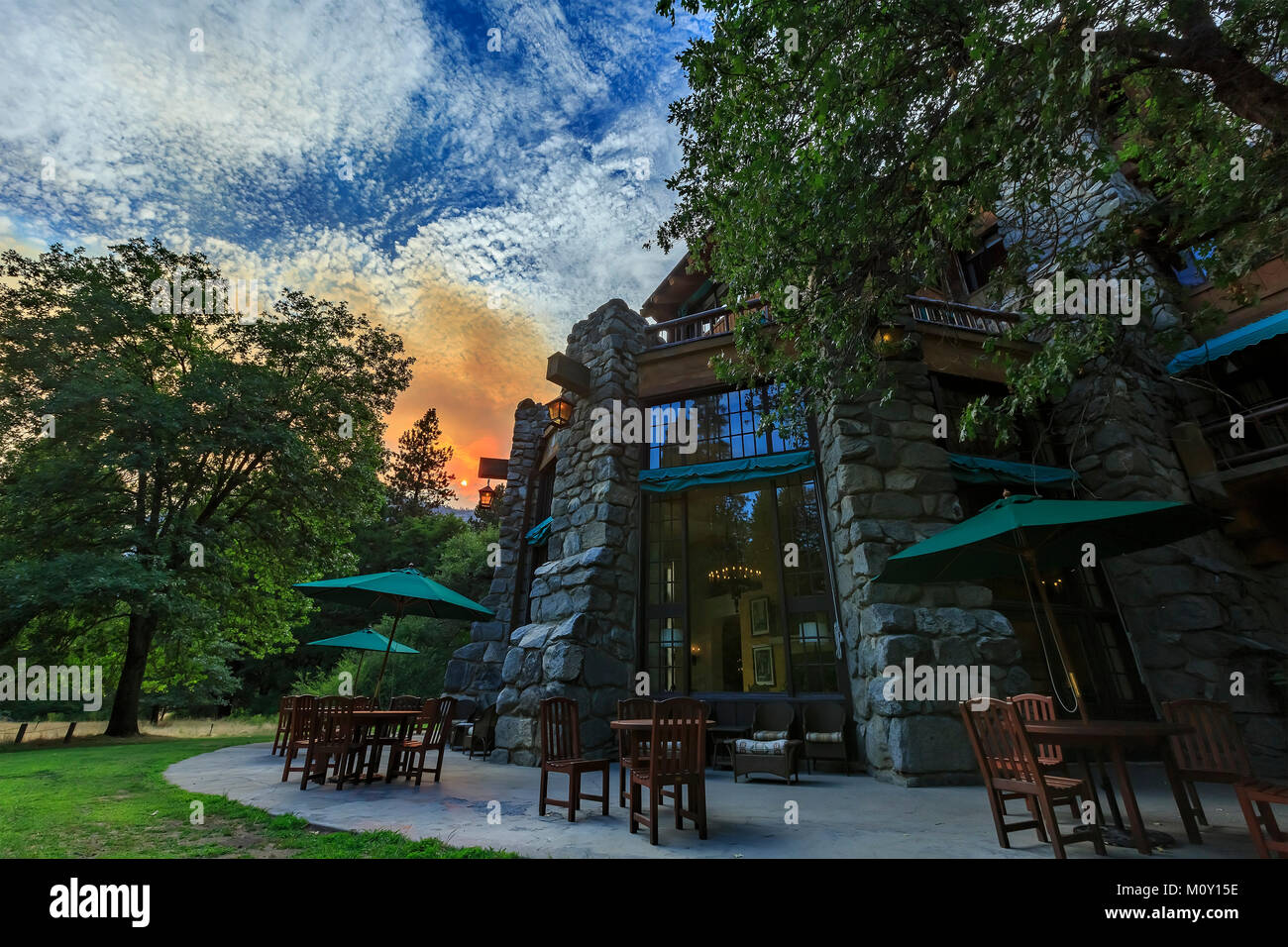 Afternoon view of the famous historical Ahwahnee hotel in Yosemite National Park, California Stock Photo